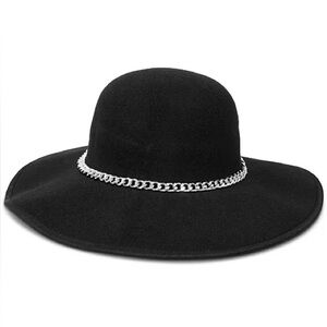 Chain Detail Felt Floppy Hat